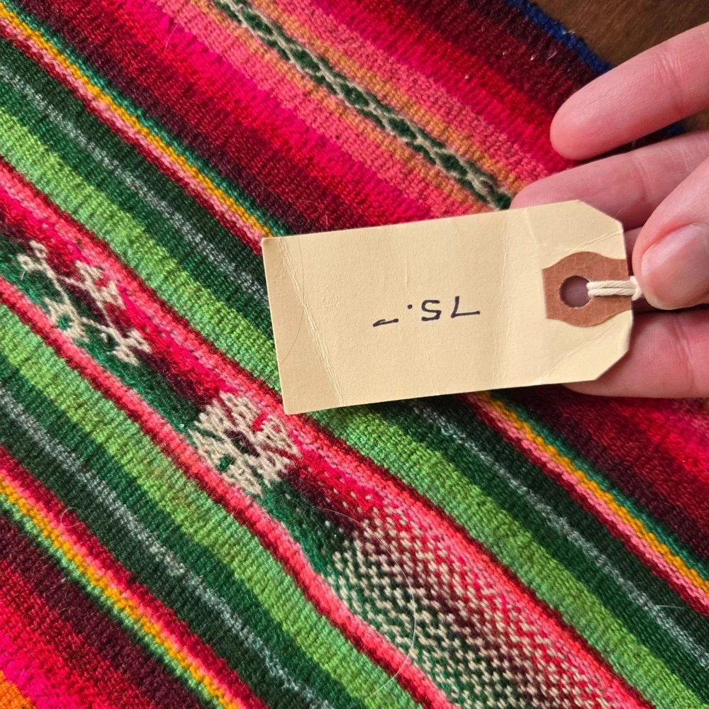 Handmade Peruvian Textile Juli Peru Woven‎ Aguayo Manta Brown Pink Green 42x26 - Picture 5 of 5